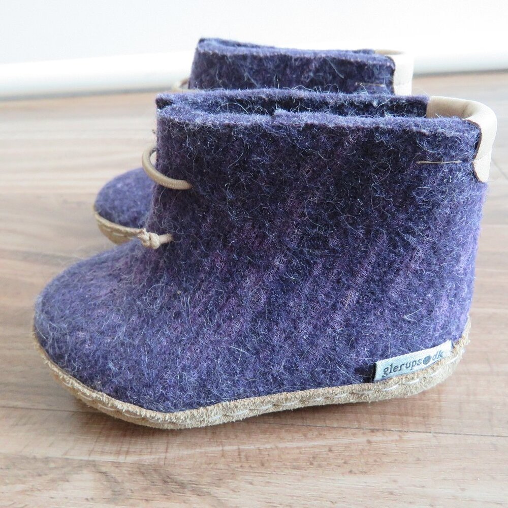 GLERUPS Slip On Purple 100% Natural Wool Slipper Booties Boots Baby Size US 5.5 - Picture 4 of 10